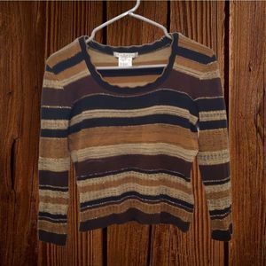 Vintage La Belle - Women's Size Large - Brown - Glitter - Striped Sweater